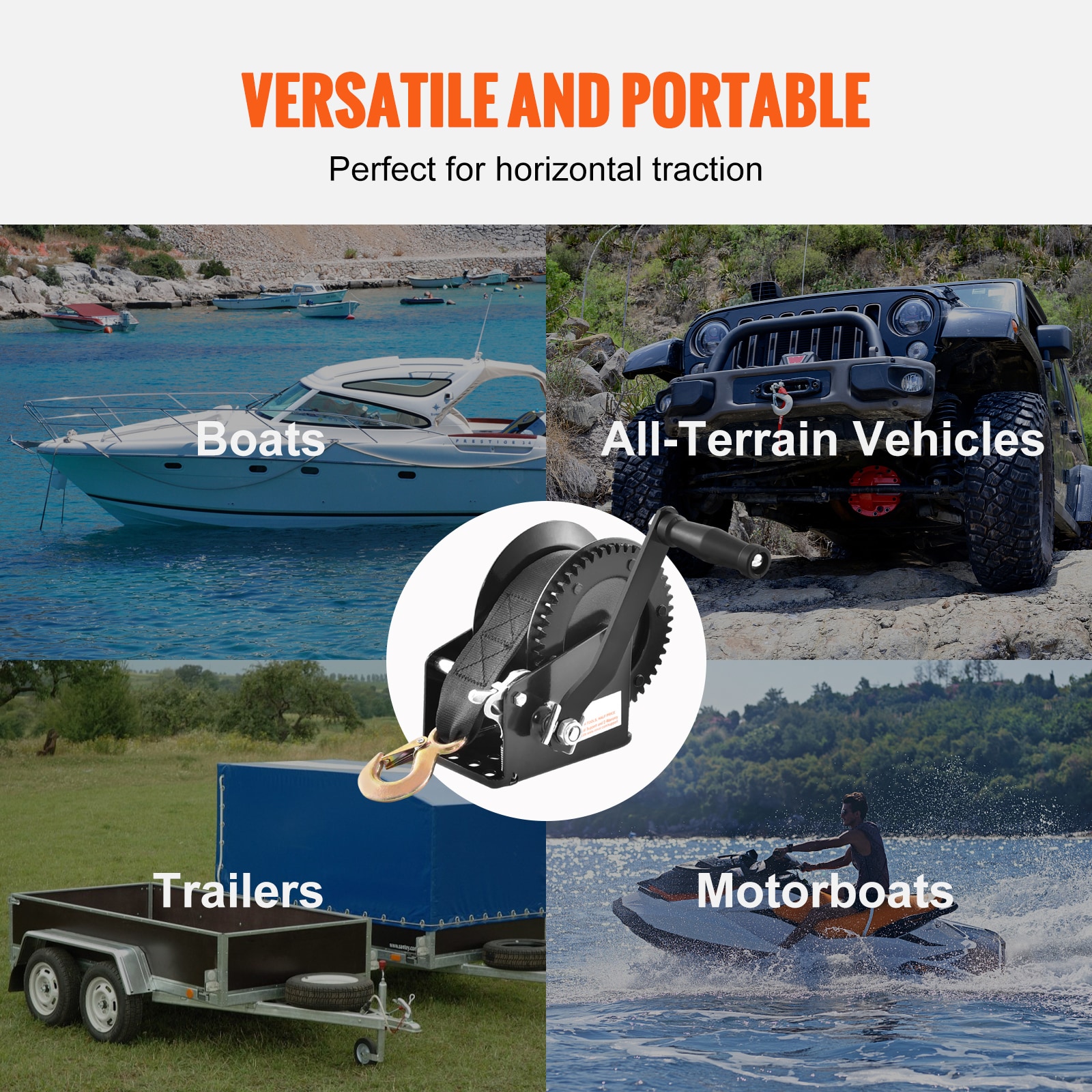Hand Winch With Polyester Strap And Two Way Ratchet For Trailer_voghion.com